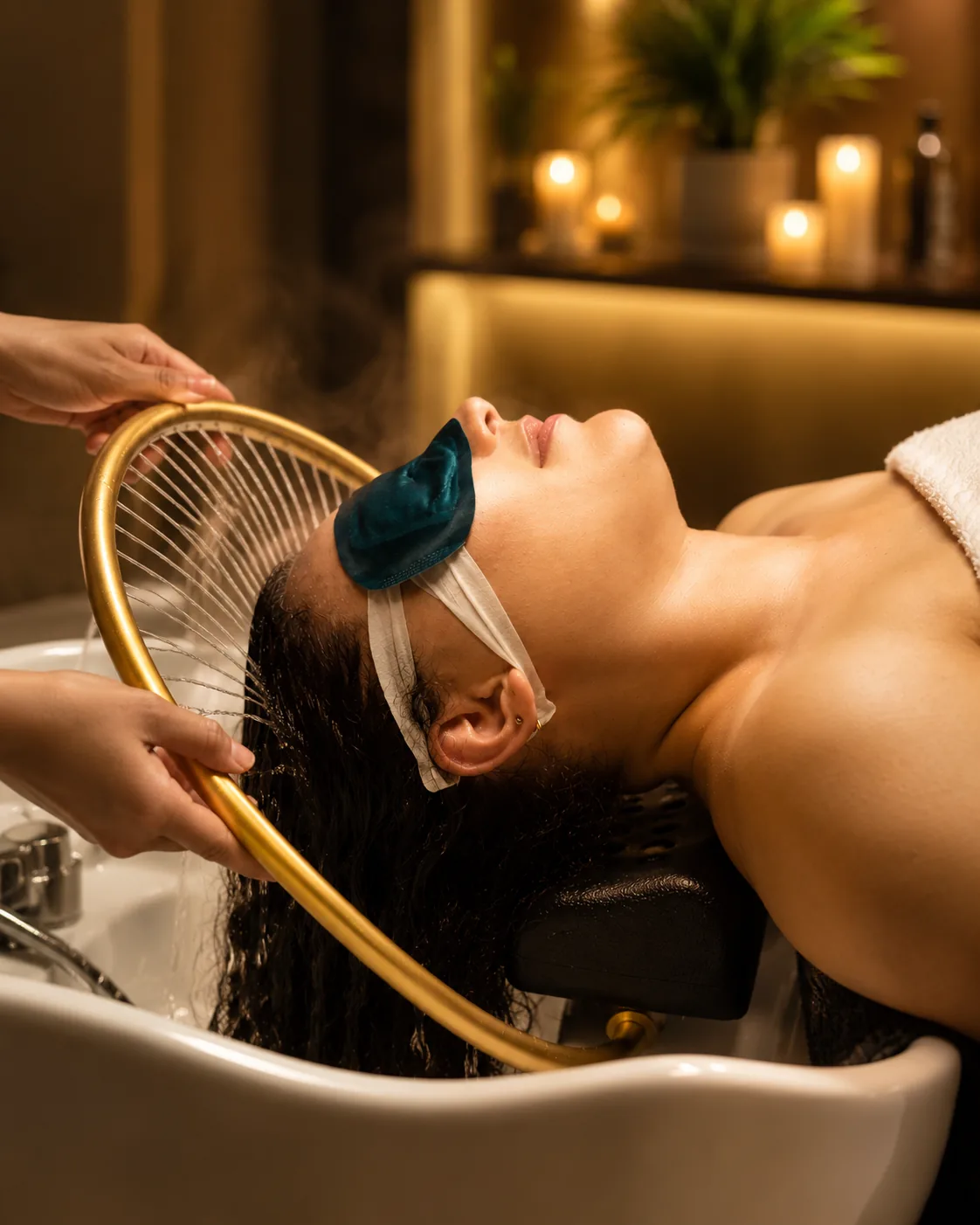 A scalp and hair wellness treatment in progress.